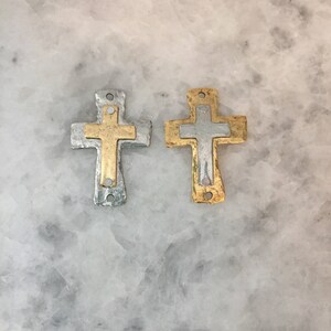 Cross Pendant Riveted Connector with Alternating Finish Cross, 48mm, 1 OR 2 Holes, Hammered FLAT
