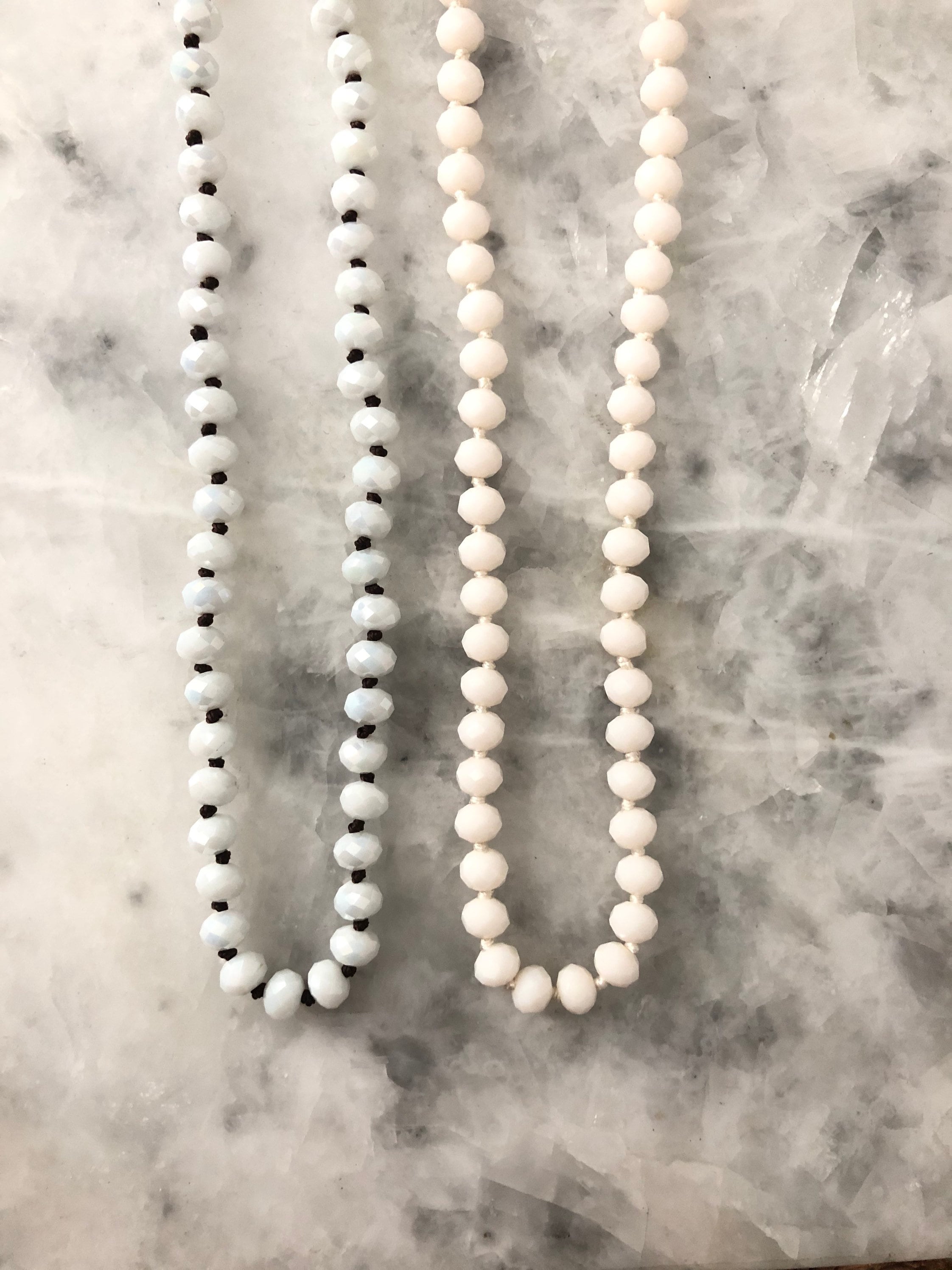 Knotted Bead Necklace White Crystal Rondelle 8x 6mm 58 Etsy