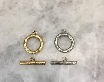 Toggle Clasp Set, Hammered Gold or Silver, Necklace, Bracelet Set, High End, 23mm, 3.5mm Thick, Jewelry, Ring, Toggle, Pewter,