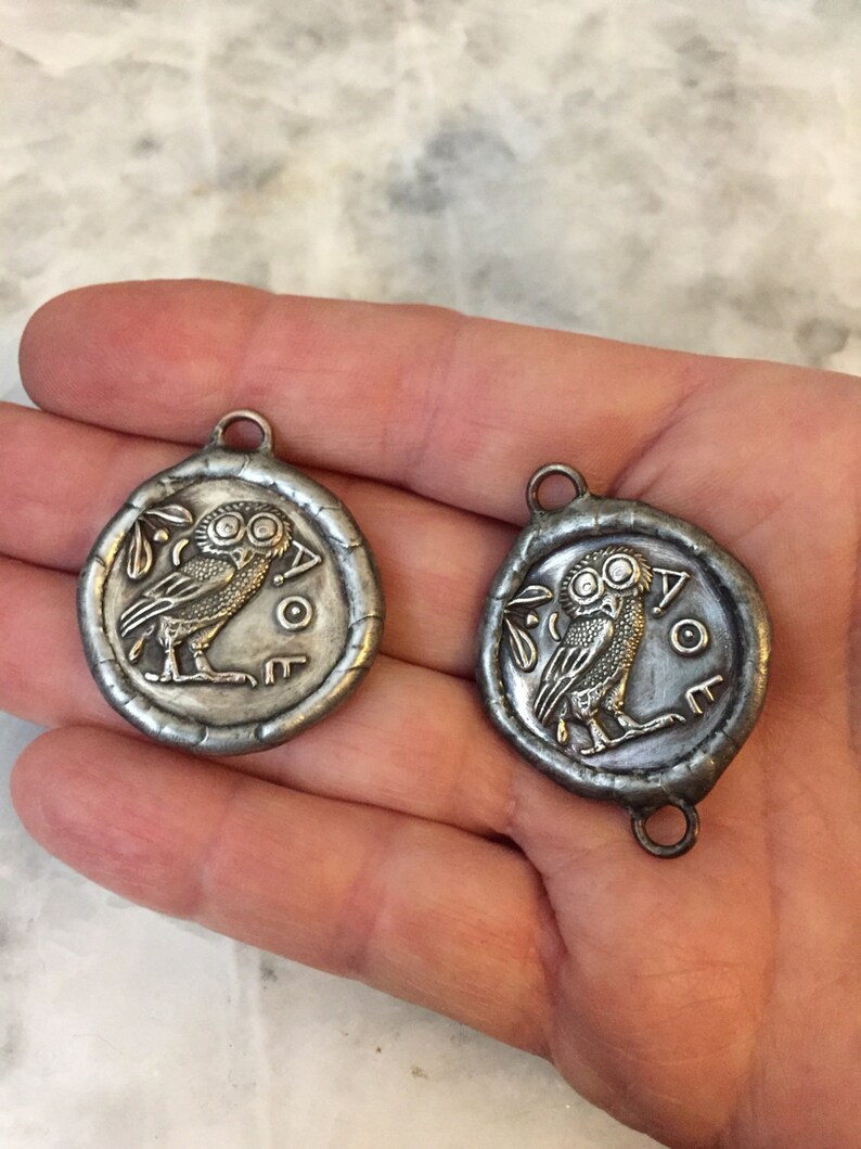 Ancient 1.25 Owl Coin Soldered Symbol of Wisdom Replica Greek Pendant Lead Free Tedradrachm Handmade 2 Sided