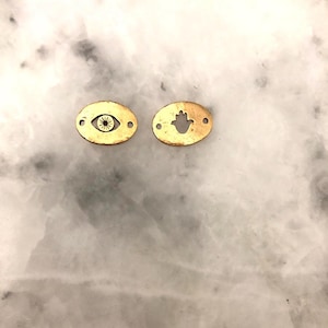 Pulsera de ojo malvado o mano de Hamsa con abalorio conector ovalado dorado de 15 mm, abalorio de pulsera de hilo rojo, joyería de yoga, chapado en oro de 24 k, peltre