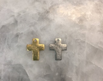 Cross Charm, Small, Pewter, Simple, Gold or Silver 18mm, 1 Holed, Hammered, Charm, Pewter, Supplies