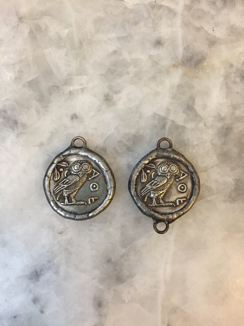 Ancient 1.25 Owl Coin Soldered Symbol of Wisdom Replica Greek Pendant Lead Free Tedradrachm Handmade 2 Sided