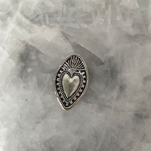 Sacred Heart Charm, Pendant, Flaming Heart, Milagros, 1+1/8&quot;, Silver, Alloy Metal, Lead Free