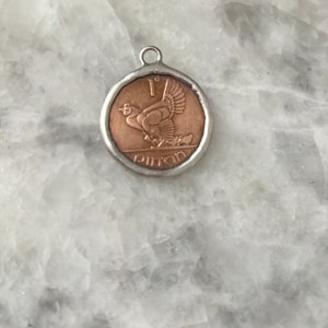 Irish Coin, Mother Hen with Chicks, Pendant, 1 Penny, Gift For Her, Solid Bronze, Harp, 1.25”, Original Coin