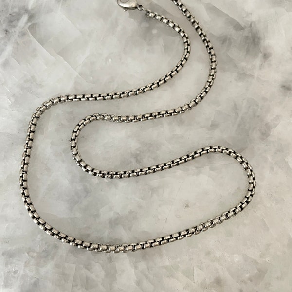 Venetian Box Chain Necklace, Antique Silver Plate, 3mm, High End Jewelry Supply, Layering Necklace