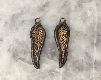 Angel Wing Pendant, Rustic Soldered Wing, 2+1/4&quot;, Raw Brass, Lead Free, Hand Made,