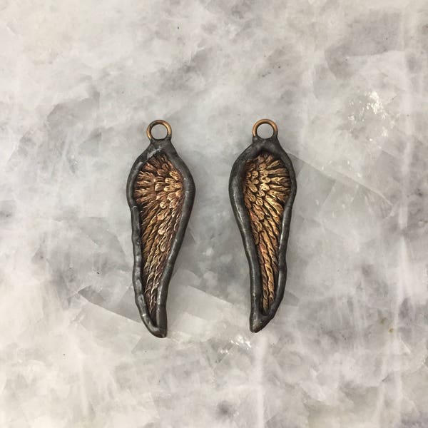 Angel Wing Pendant, Rustic Soldered Wing, 2+1/4", Raw Brass, Lead Free, Hand Made,