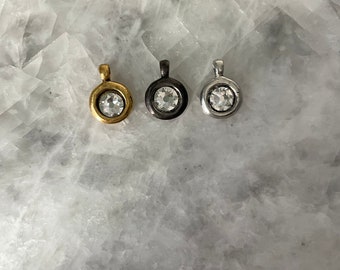 Swarovski Charm Pendant With BAIL, Gold, Silver, 15mm, Hammered Bezel, Genuine Crystal, Charm ONLY, Lead Free Pewter