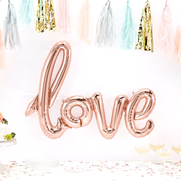Rose Gold Love Calligraphy Balloon - Rose Gold Wedding Balloon, Bridal Shower Decor, Engagement Party Decoration, Wedding Calligraphy Decor
