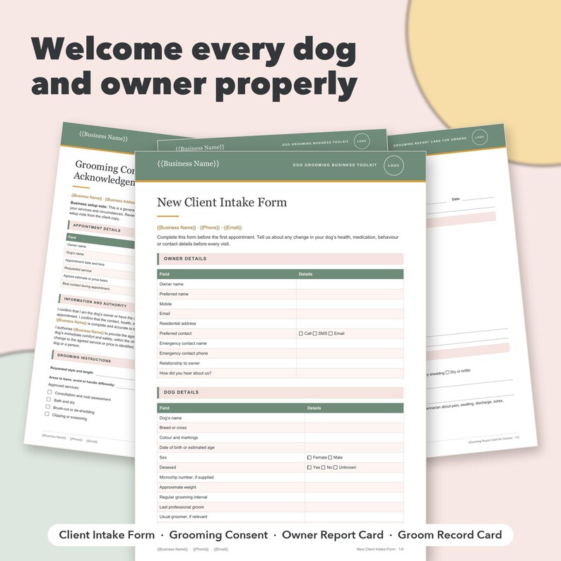 Dog Grooming Business Bundle, 18 Editable Groomer Forms, Client Intake, Consent, Price List & Salon Tracker image 3