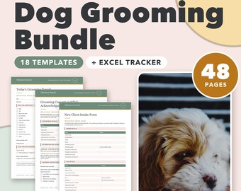 Dog Grooming Business Bundle, 18 Editable Groomer Forms, Client Intake, Consent, Price List & Salon Tracker