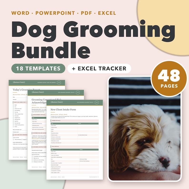 Dog Grooming Business Bundle, 18 Editable Groomer Forms, Client Intake, Consent, Price List & Salon Tracker image 1