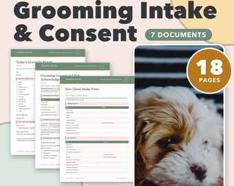 Dog Grooming Forms, Client Intake & Consent, Matted Coat Policy, Groom Record, Report Card, Editable Word + PDF