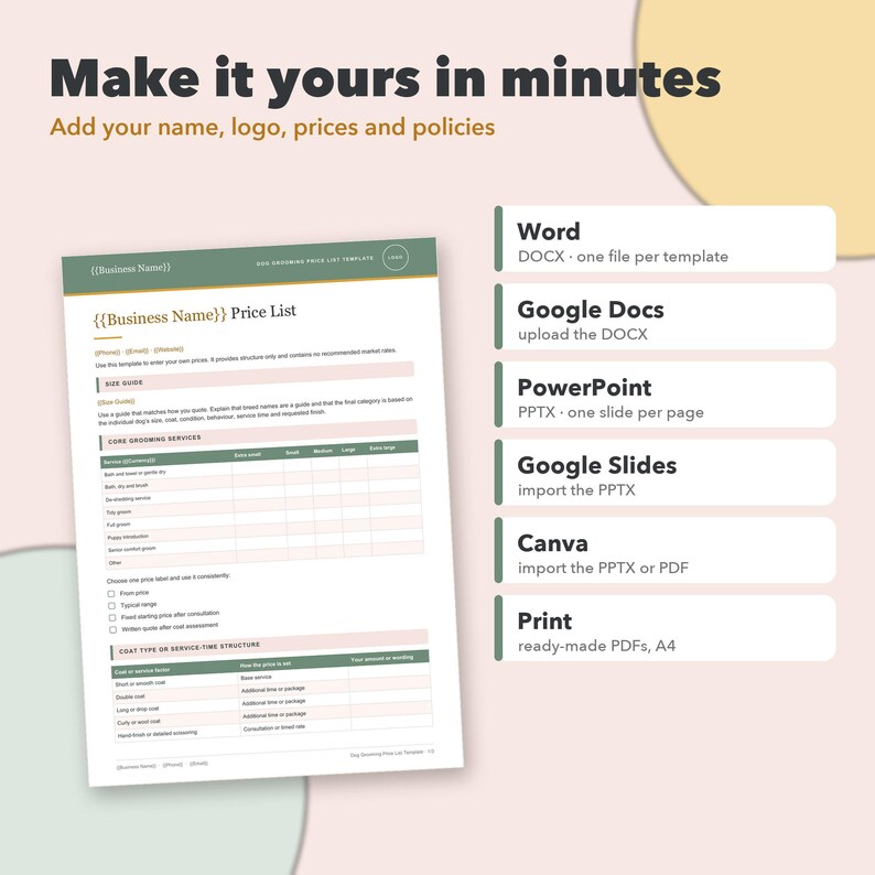 Dog Grooming Business Bundle, 18 Editable Groomer Forms, Client Intake, Consent, Price List & Salon Tracker image 7
