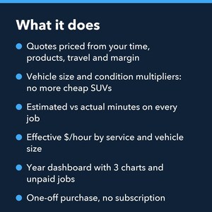 Mobile Detailing Job Costing Spreadsheet, Auto Detailer Quote Calculator, Excel Google Sheets image 2