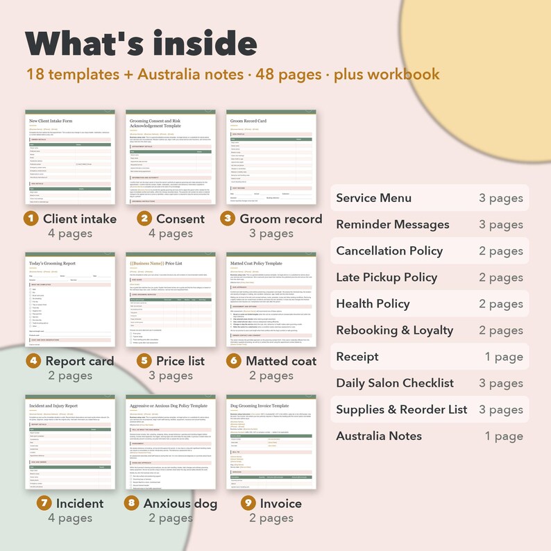 Dog Grooming Business Bundle, 18 Editable Groomer Forms, Client Intake, Consent, Price List & Salon Tracker image 2