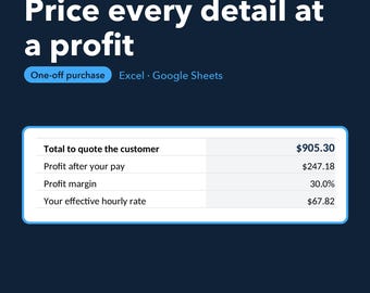 Mobile Detailing Job Costing Spreadsheet, Auto Detailer Quote Calculator, Excel Google Sheets