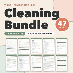 Cleaning Business Bundle, 18 Editable Cleaning Forms, House Cleaning Checklists, Service Agreement, Invoice & Quote Tracker 画像 1