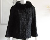 Vintage Persian Lamb Mink 50s Fur Jacket Stole Long Sleeves