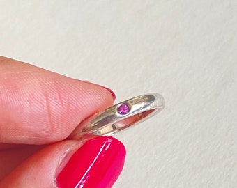 Tiffany & Co Elsa Peretti Stacking Ring Pink Sapphire Sterling Silver Minimalist Architectural Size 5