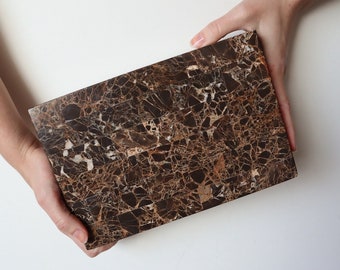 Large Marble Lidded Box Container Brown Mosaic Rectangular