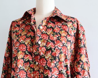 Liberty of London Carnation Maus & Hoffman Cotton Shirt Button Up Black Red Floral