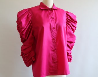 Vera Mont Pink Blouse Long Sleeve Shirt Big Ruched Sleeves