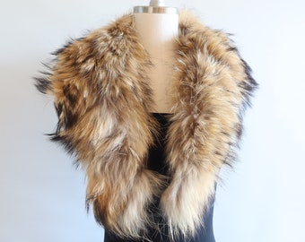 Vintage Coyote 50s Fur Stole Collar Shawl Wrap Brown w Clips
