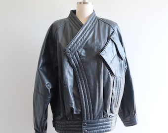 Anne Marie Beretta Vintage Oversized Leather Outerwear Jacket Coat