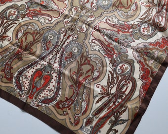 Liberty of London Square Silk Scarf Pocket Square in Brown Paisley