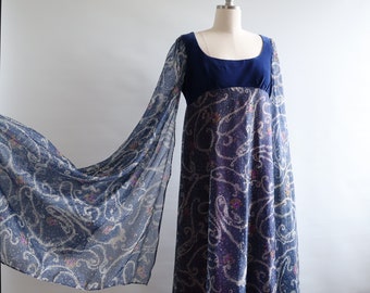 Quaid Dress with Dreamy Long Sleeves Blue Navy Floral Fairy