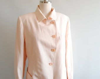 Hermes Silk Linen Suit Jacket Blazer Light Pink Vintage Asymmetrical