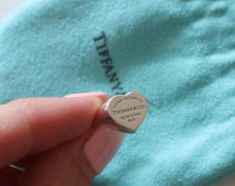 Classic! Tiffany & Co Return to Tiffany Silver Heart Tag Signet Ring Band Size 5