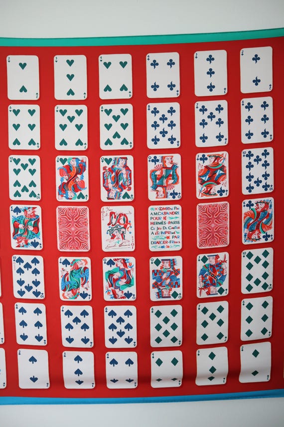 Authentic Hermes Jeu De Cartes Cassandre Box Scarf 90 Silk Playing