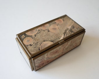Marble Lidded Box Container Rectangular Small Beige