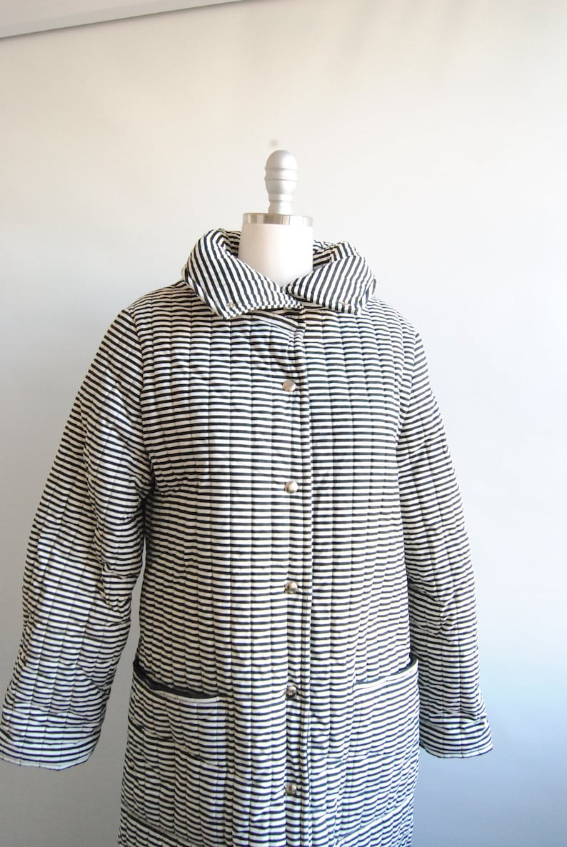 Vuokko Vintage Black and White Striped Outerwear Jacket Coat Padded Finland Cotton Vegan image 2