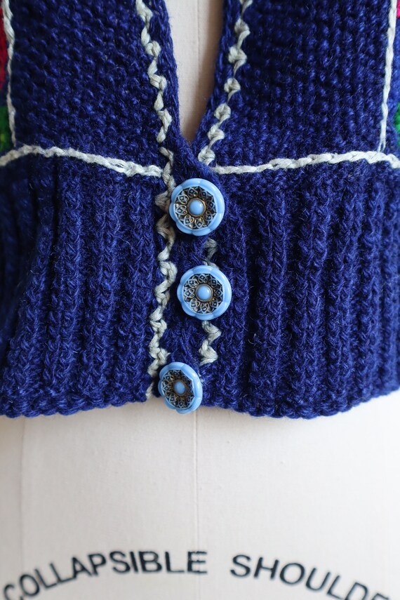Vintage Cross Stitch Vest Blue Wool Winter Patter… - image 5