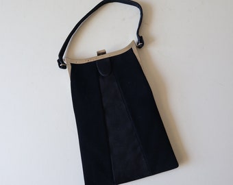 Navy Evening Purse Wrist Bag Vintage Vertical Long