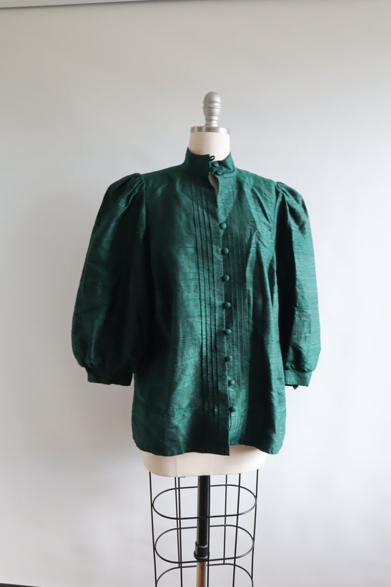 Green Silk German Austrian Blouse Shirt Sleeve Shi