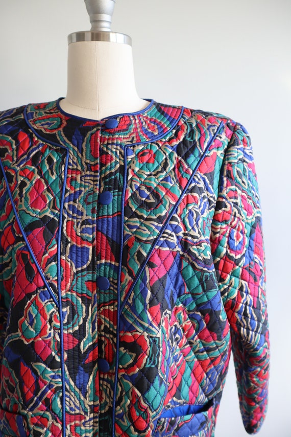 Thai Silk Quilted Jacket Dark Floral Blazer Coat