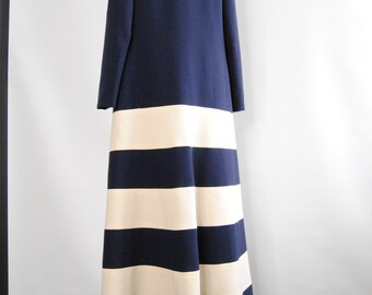 60s Pierre Cardin Long Wool Vintage Outerwear Jacket Coat Navy with White Stripes Mod