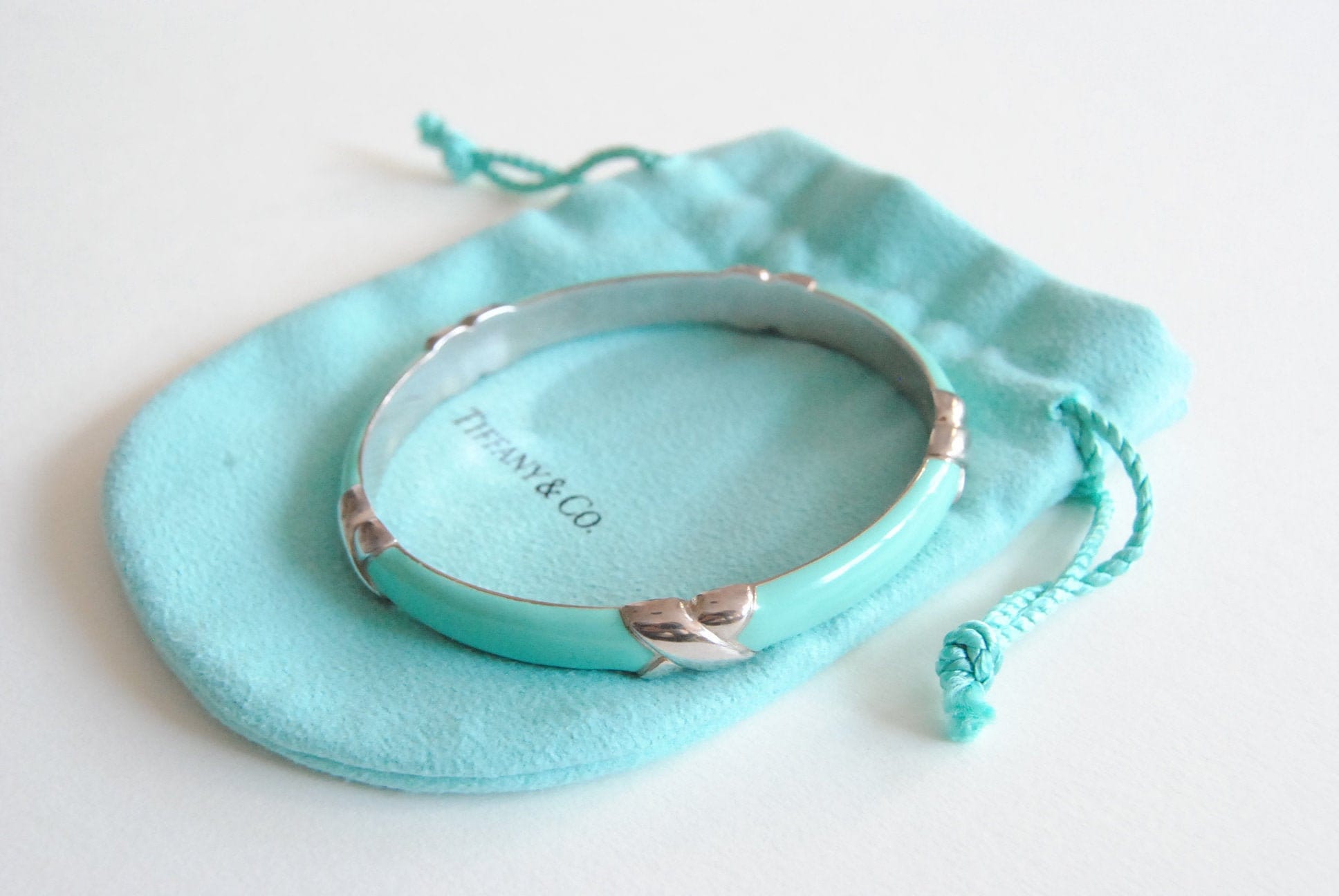 Tiffany Co Silver Turquoise Enamel Wide Signature X Bangle Bracelet Blue Etsy