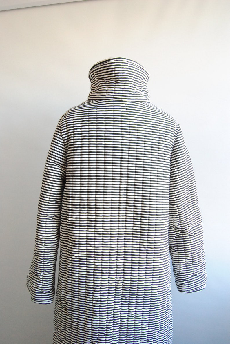 Vuokko Vintage Black and White Striped Outerwear Jacket Coat Padded Finland Cotton Vegan image 3