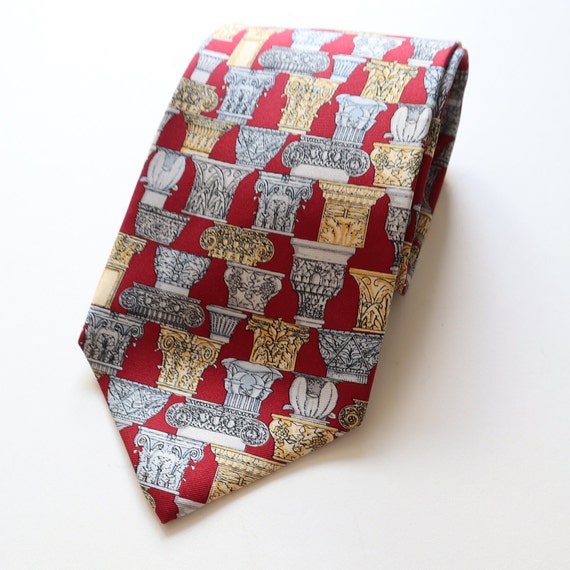 Fornasetti Silk Tie Piccoli Capitelli Red with Columns Architectural Design