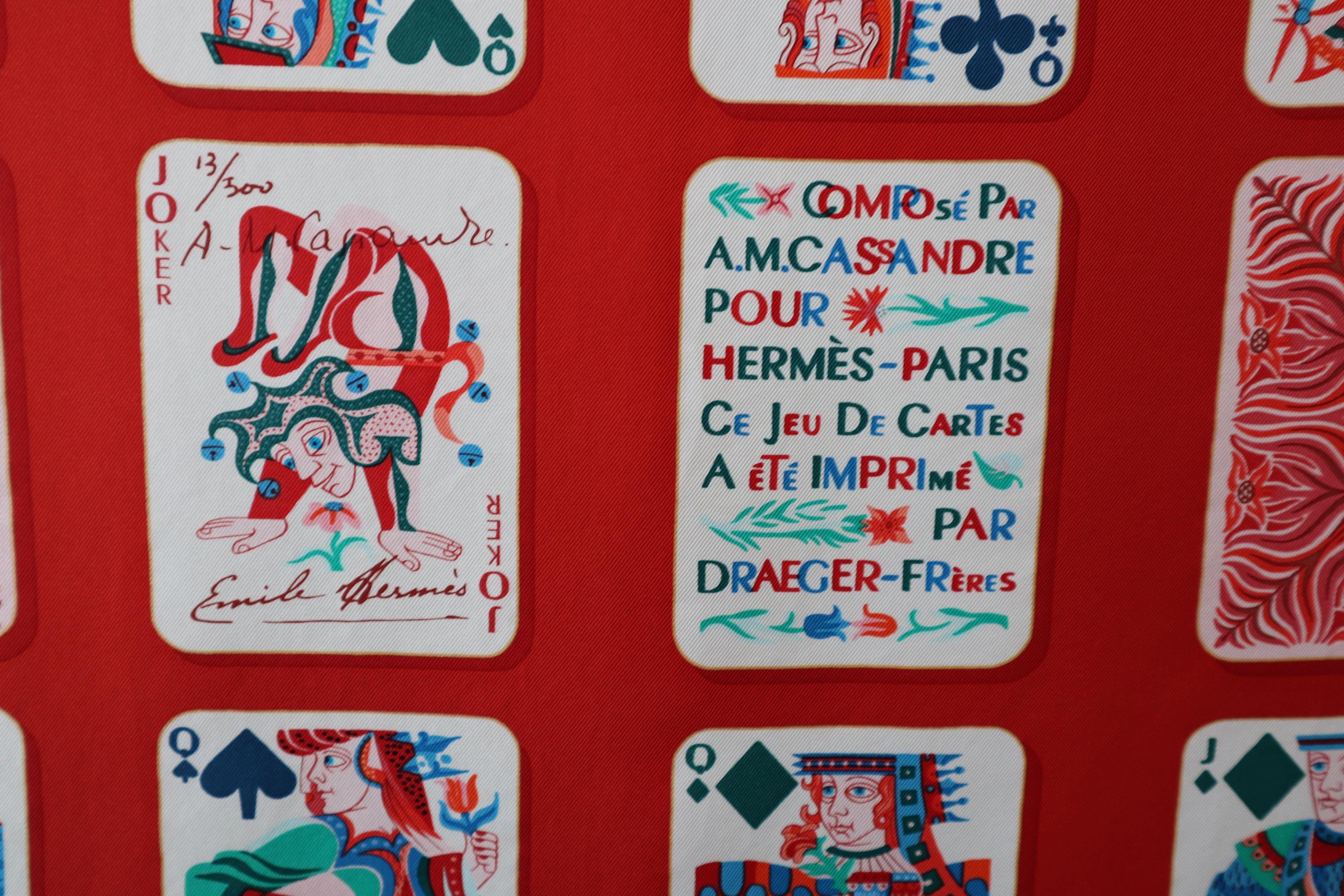 Authentic Hermes Jeu De Cartes Cassandre Box Scarf 90 Silk Playing