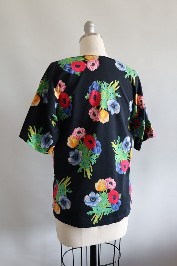 90s Kenzo Anemone Floral T-Shirt Black - image 3