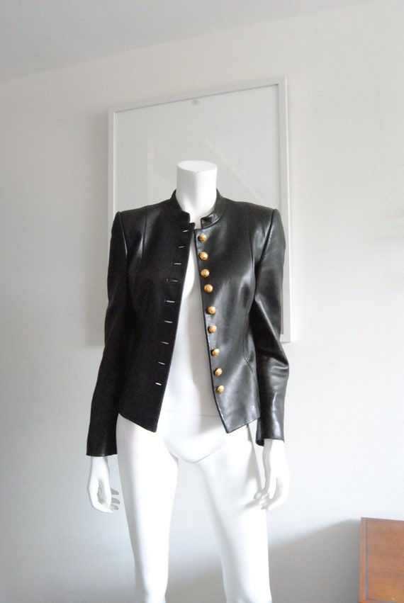 Leather Jacket Rena Lange Black with Gold Buttons