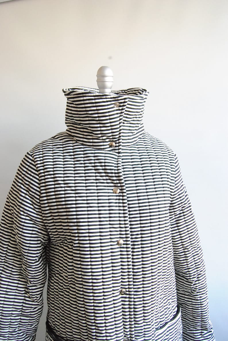 Vuokko Vintage Black and White Striped Outerwear Jacket Coat Padded Finland Cotton Vegan image 4