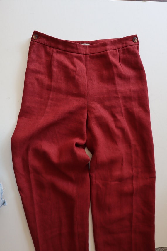 Hermes Margiela Wide Linen Pants Dark Red Burgund… - image 2